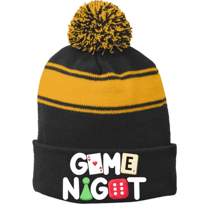 Game Night Host Board Games Trivia Night Team Women Men Stripe Pom Pom Beanie