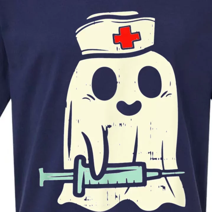 Ghost Nurses Halloween Crew Funny Costume Scrub Top Funny Gift Sueded Cloud Jersey T-Shirt