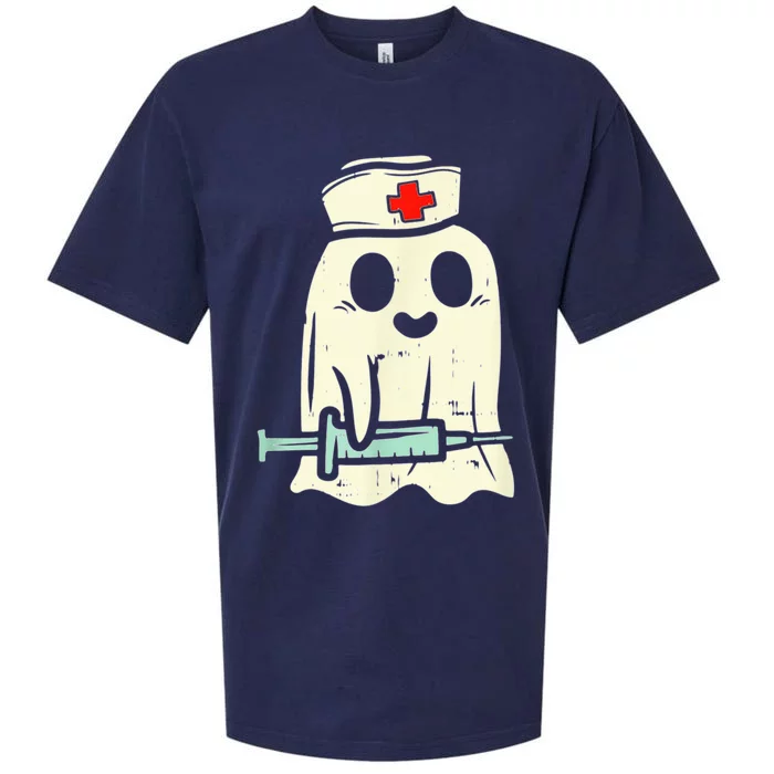 Ghost Nurses Halloween Crew Funny Costume Scrub Top Funny Gift Sueded Cloud Jersey T-Shirt