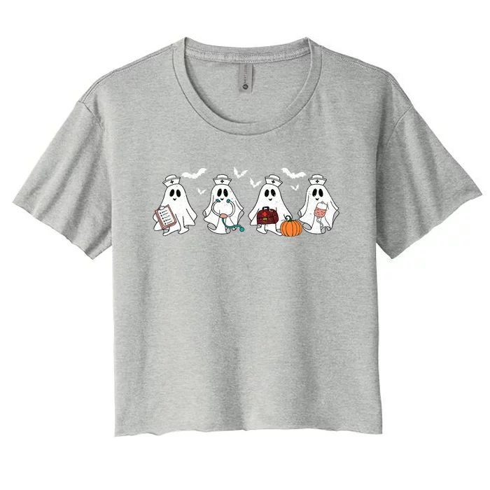 Ghost Nurses Halloween Crew Funny Costume Scrub Top Cool Gift Women's Crop Top Tee