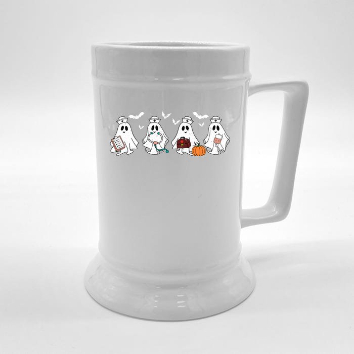 Ghost Nurses Halloween Crew Funny Costume Scrub Top Cool Gift Front & Back Beer Stein