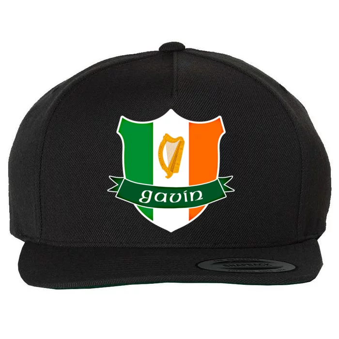 Gavin Name Irish Gift Irish Flag Harp Crest Wool Snapback Cap