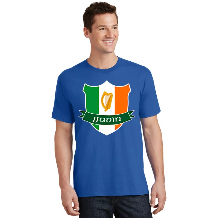 Gavin Name Irish Gift Irish Flag Harp Crest T-Shirt