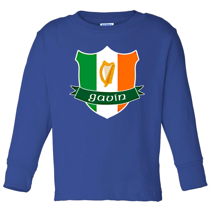 Gavin Name Irish Gift Irish Flag Harp Crest Toddler Long Sleeve Shirt