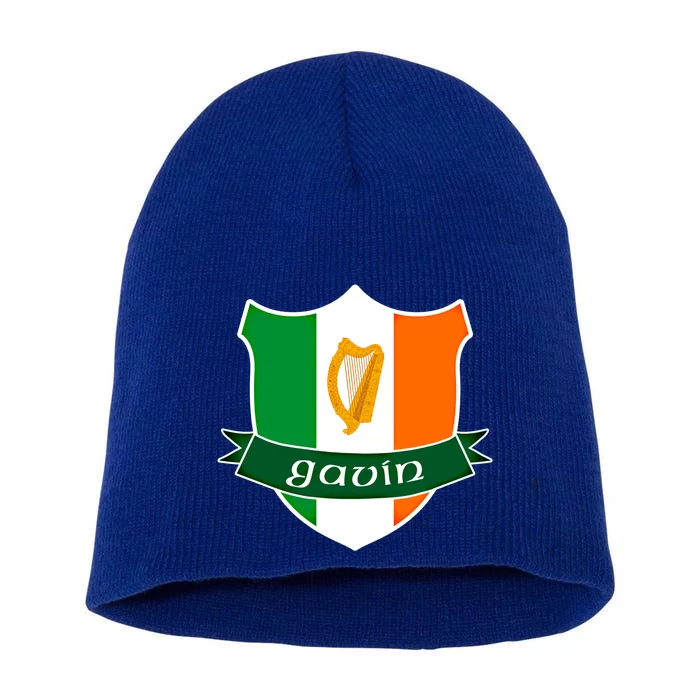 Gavin Name Irish Gift Irish Flag Harp Crest Short Acrylic Beanie