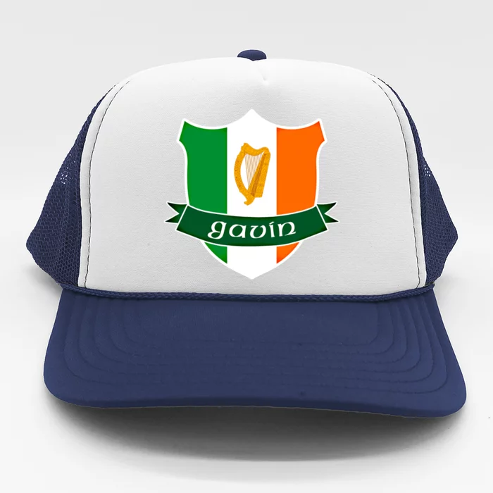 Gavin Name Irish Gift Irish Flag Harp Crest Trucker Hat