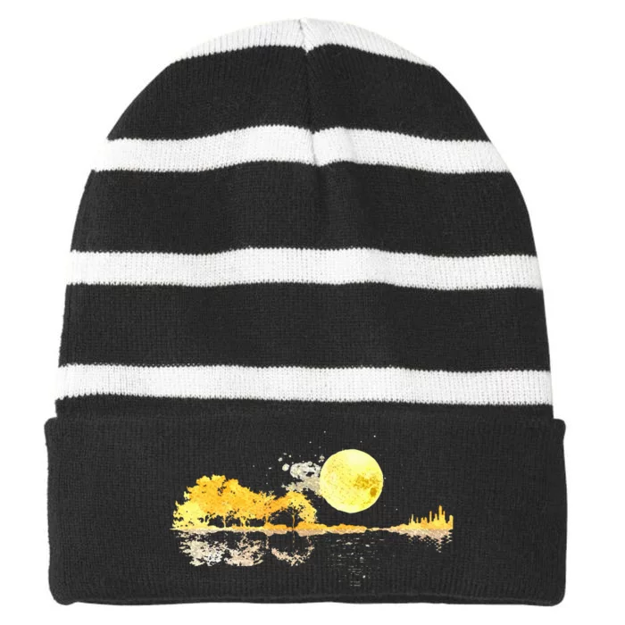 Guitar Nature Moon Retro Style Guitarist Acoustic Guitar Striped Beanie with Solid Band