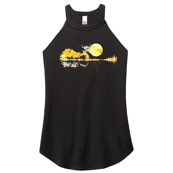 Guitar Nature Moon Retro Style Guitarist Acoustic Guitar Women’s Perfect Tri Rocker Tank