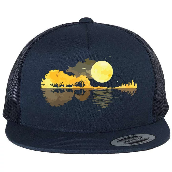 Guitar Nature Moon Retro Style Guitarist Acoustic Guitar Flat Bill Trucker Hat