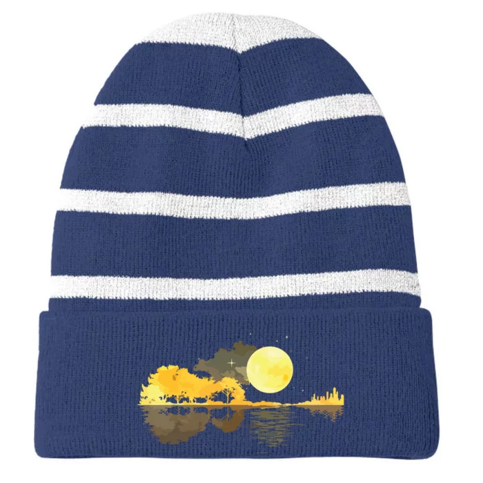 Guitar Nature Moon Retro Style Guitarist Acoustic Guitar Striped Beanie with Solid Band