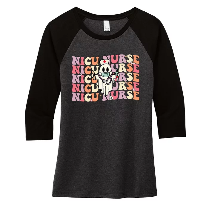 Groovy NICU Nurse Halloween Ghost Costume Neonatal Nurse Women's Tri-Blend 3/4-Sleeve Raglan Shirt