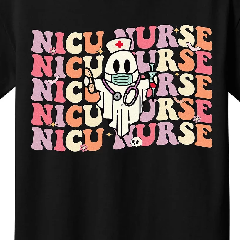 Groovy NICU Nurse Halloween Ghost Costume Neonatal Nurse Kids T-Shirt