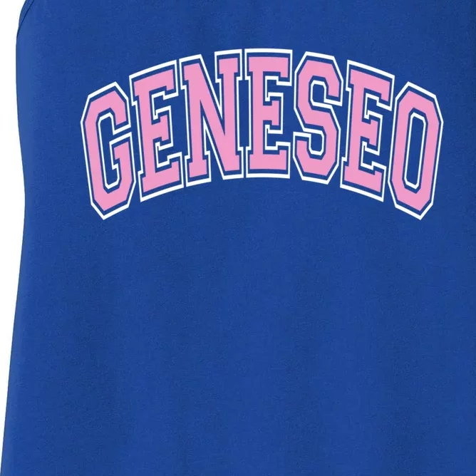 Geneseo Ny New York Varsity Style Pink Text Meaningful Gift Women's Racerback Tank