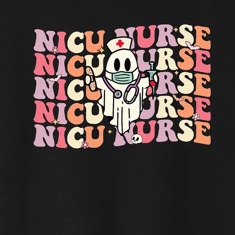 Groovy NICU Nurse Halloween Ghost Costume Neonatal Nurse Women's Crop Top Tee