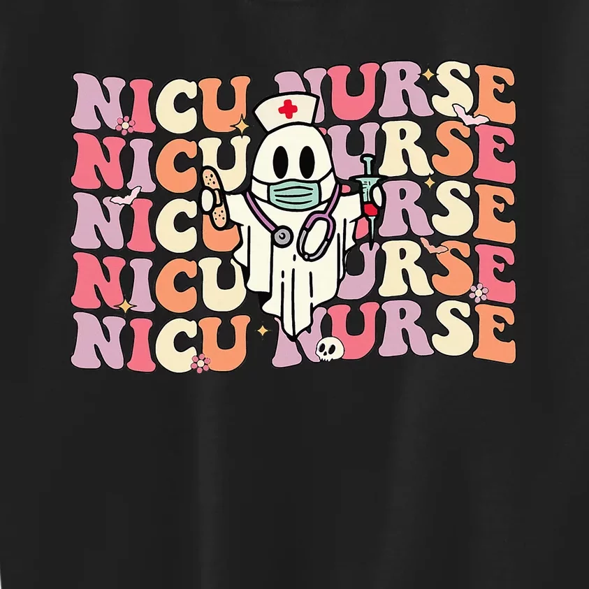 Groovy NICU Nurse Halloween Ghost Costume Neonatal Nurse Kids Sweatshirt