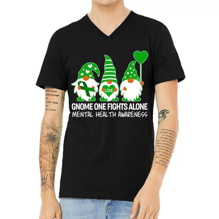 Gnome One Fights Alone Mental Health Awareness V-Neck T-Shirt