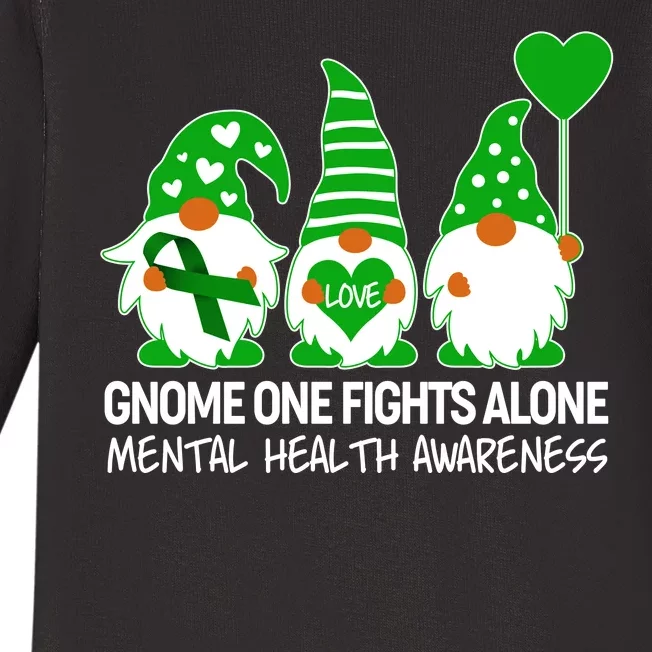 Gnome One Fights Alone Mental Health Awareness Baby Long Sleeve Bodysuit