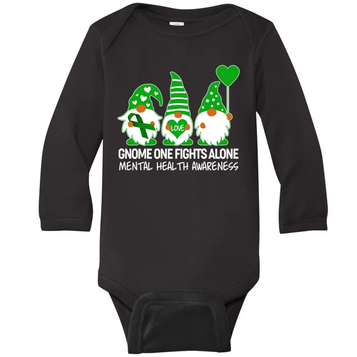 Gnome One Fights Alone Mental Health Awareness Baby Long Sleeve Bodysuit