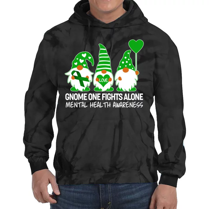 Gnome One Fights Alone Mental Health Awareness Tie Dye Hoodie