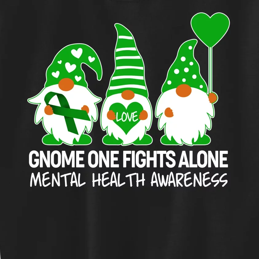 Gnome One Fights Alone Mental Health Awareness Kids Sweatshirt