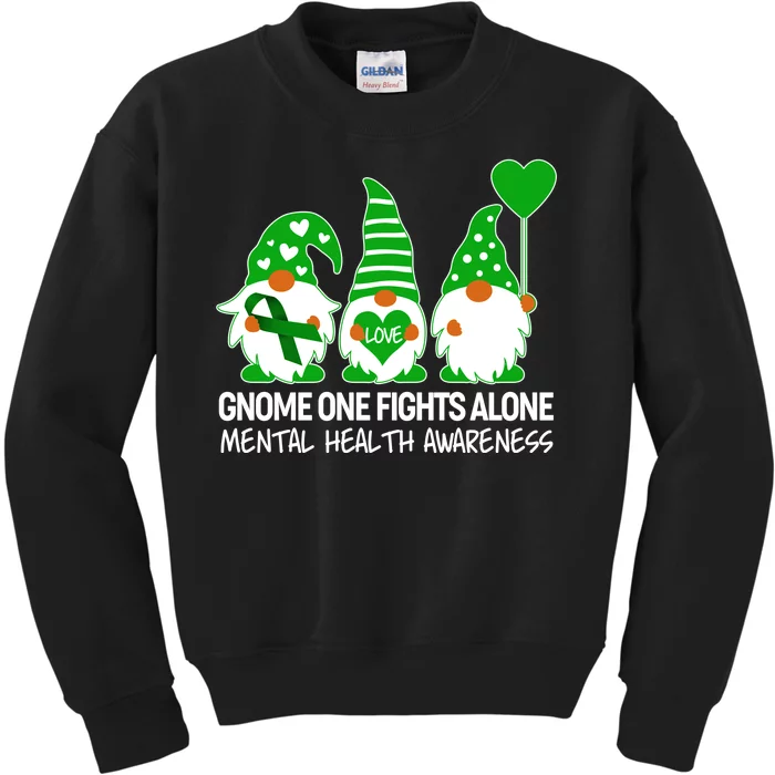 Gnome One Fights Alone Mental Health Awareness Kids Sweatshirt