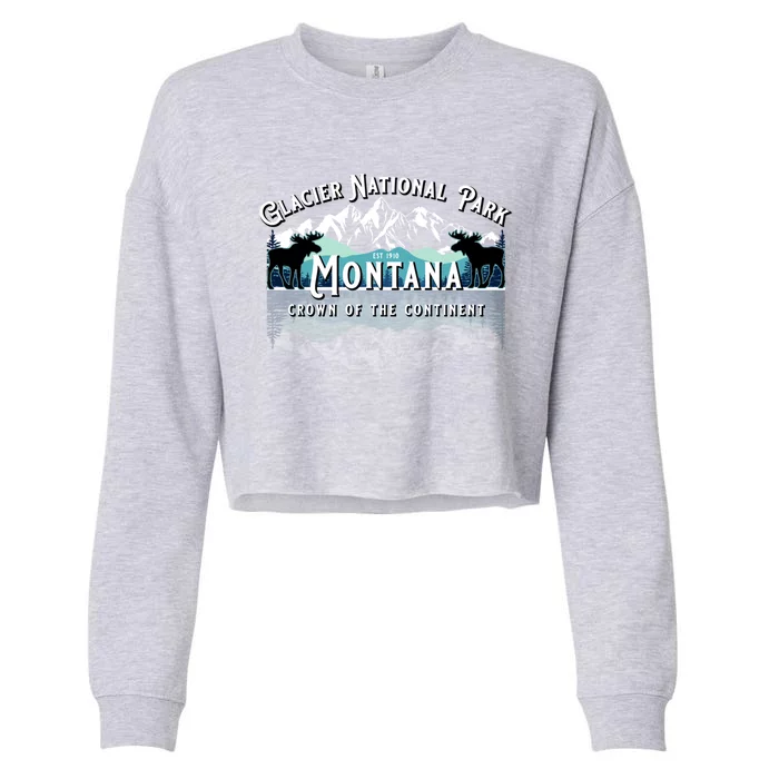 Glacier National Park Montana Hiking Camping Moose Souveni Cropped Pullover Crew