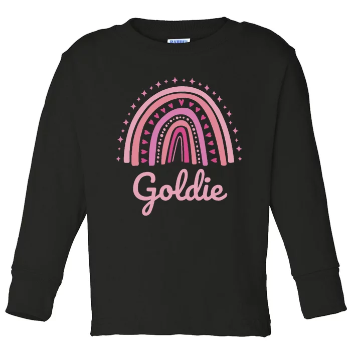 Goldie Name Personalized Funny Pink Rainbow Goldie Toddler Long Sleeve Shirt