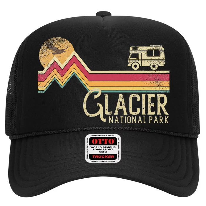 Glacier National Park Retro Style Mountain Vintage Montana High Crown Mesh Trucker Hat