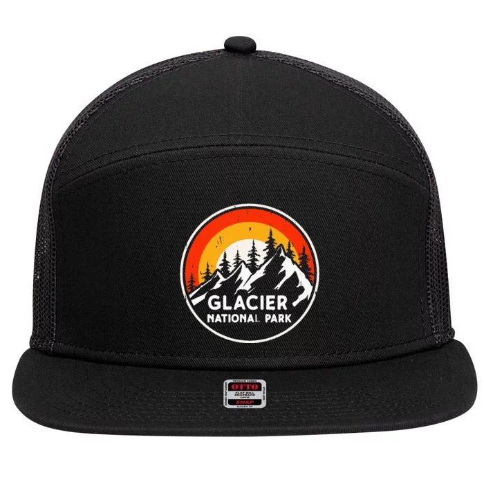 Glacier National Park Mountain Trees & Sun Camping Hiking 7 Panel Mesh Trucker Snapback Hat