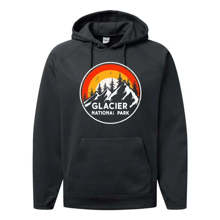 Glacier National Park Mountain Trees & Sun Camping Hiking Performance Fleece Hoodie