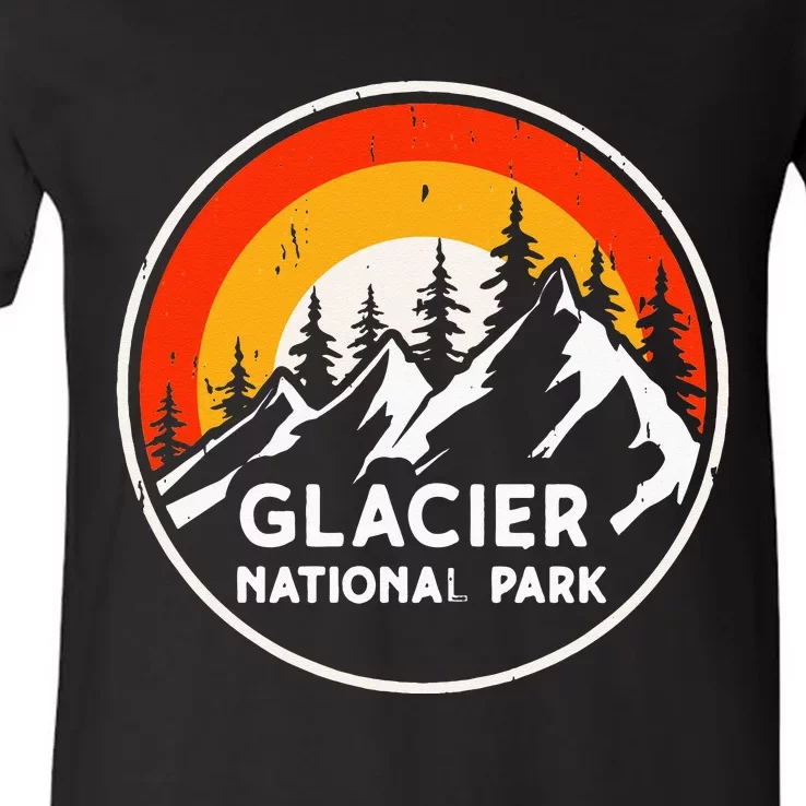 Glacier National Park Mountain Trees & Sun Camping Hiking V-Neck T-Shirt