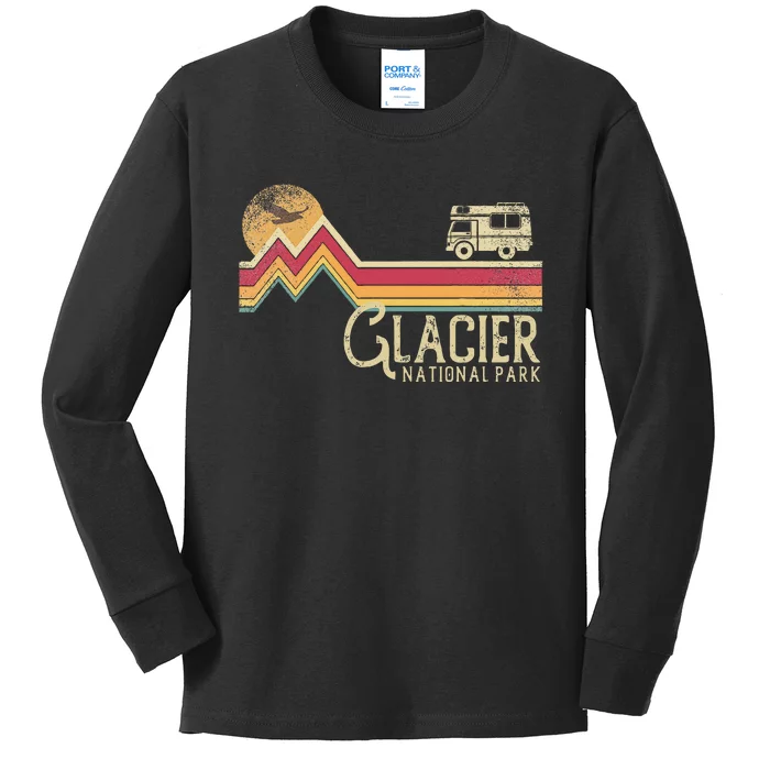 Glacier National Park Retro Style Mountain Vintage Montana Kids Long Sleeve Shirt