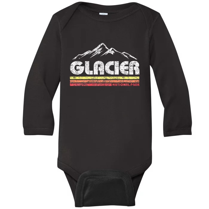 Glacier National Park Retro Mountain Souvenir Baby Long Sleeve Bodysuit