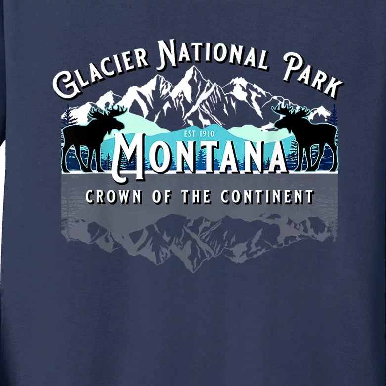 Glacier National Park Montana Moose Hiking Camping Souvenir Kids Long Sleeve Shirt