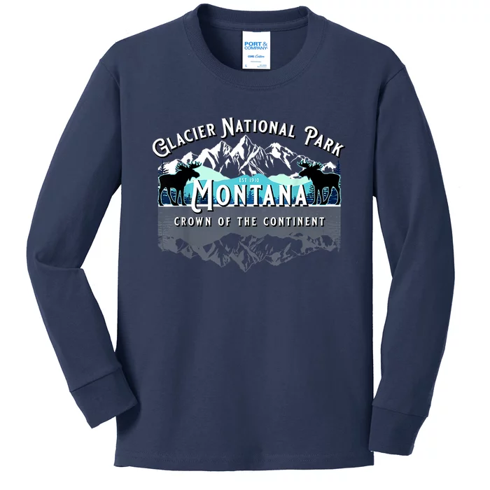 Glacier National Park Montana Moose Hiking Camping Souvenir Kids Long Sleeve Shirt