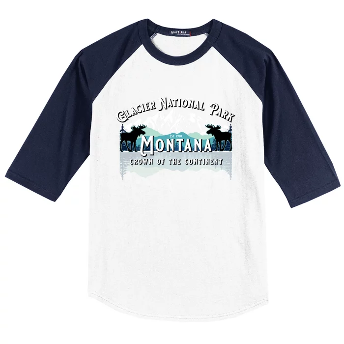 Glacier National Park Montana Hiking Moose Camping Souvenir Gift Baseball Sleeve Shirt