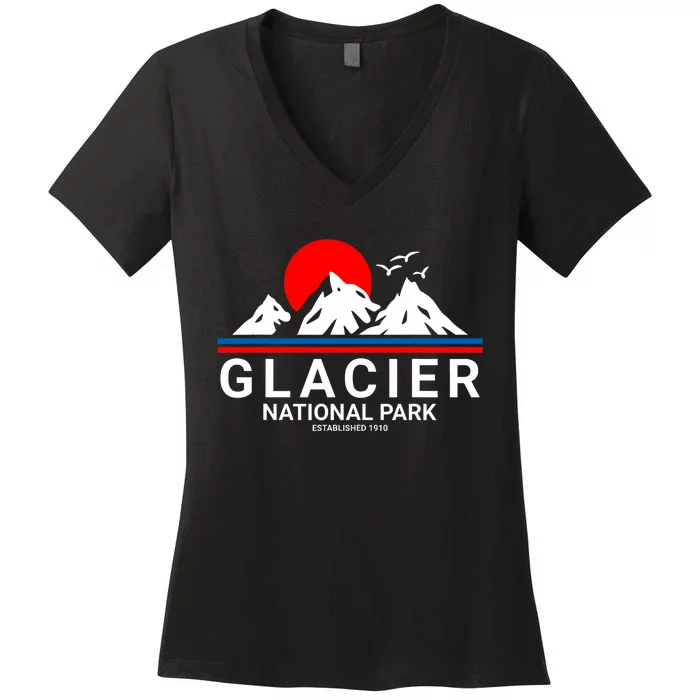 Glacier National Park Vintage Souvenir Hiking Women's V-Neck T-Shirt