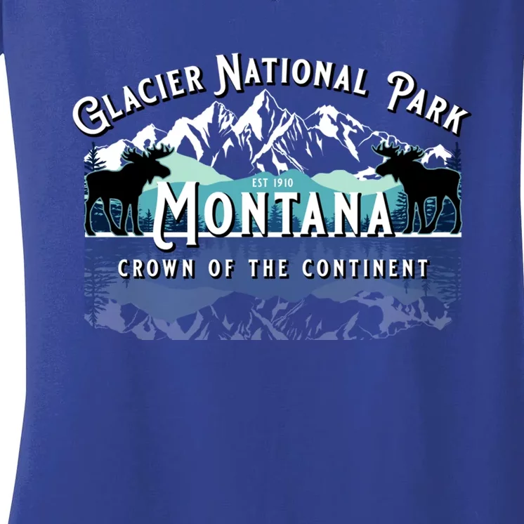 Glacier National Park Montana Hiking Camping Moose Souvenir Meaningful Gift Women's V-Neck T-Shirt