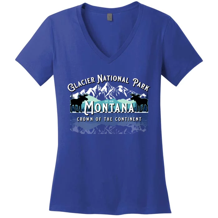 Glacier National Park Montana Hiking Camping Moose Souvenir Meaningful Gift Women's V-Neck T-Shirt