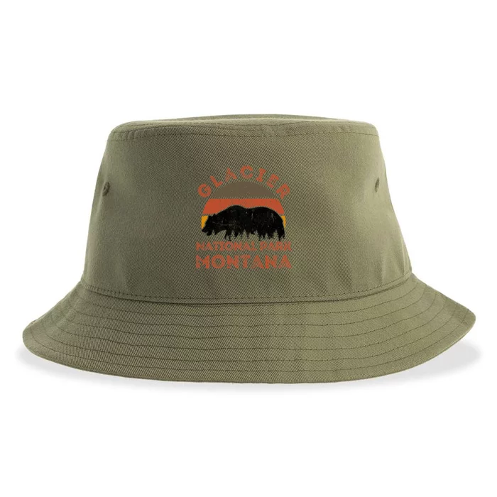 Glacier National Park Montana Bear Hiking Nature Vintage Gift Sustainable Bucket Hat