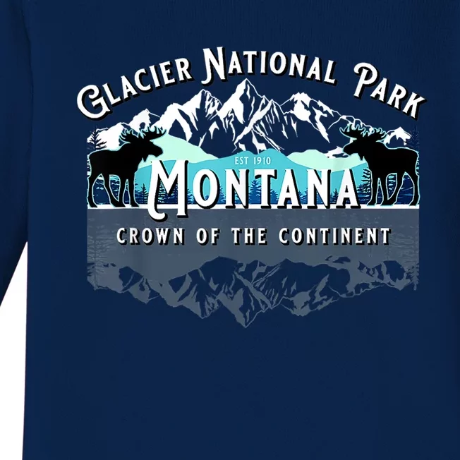 Glacier National Park Montana Moose Hiking Camping Souvenir Baby Long Sleeve Bodysuit