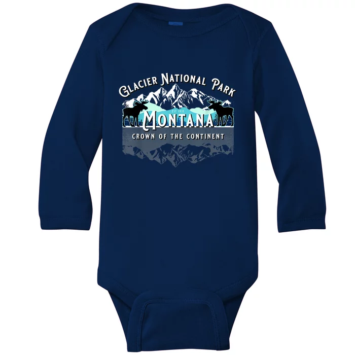 Glacier National Park Montana Moose Hiking Camping Souvenir Baby Long Sleeve Bodysuit