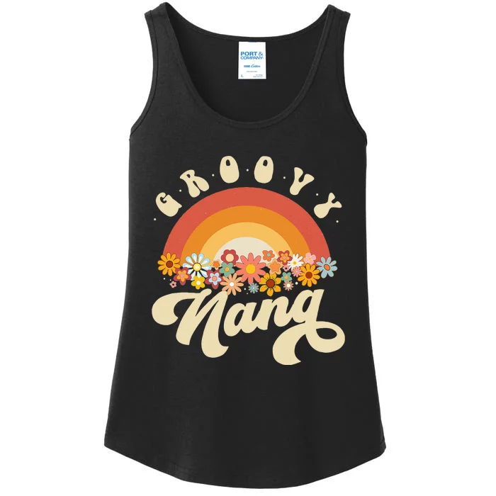 Groovy Nana Retro Rainbow Colorful Flowers Design Grandma Ladies Essential Tank