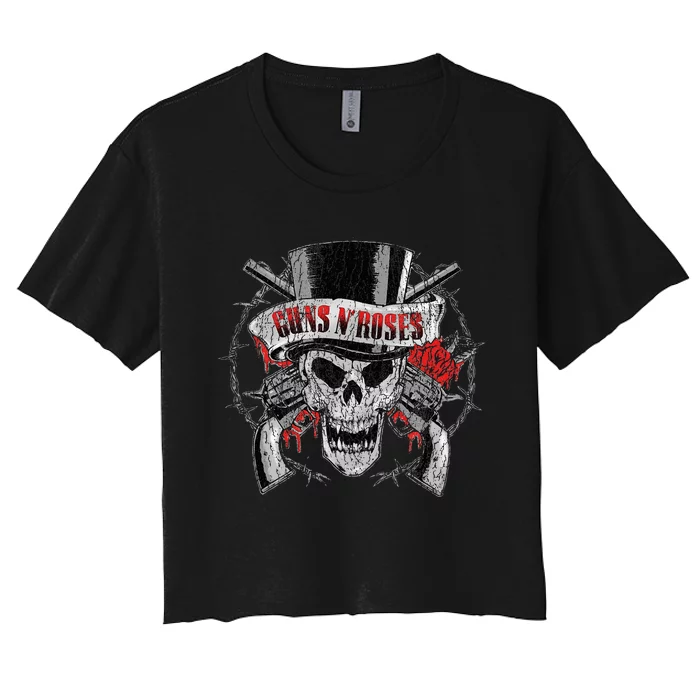 G.U.N.S N R.O.S.E.S Top Hat Skull Women's Crop Top Tee