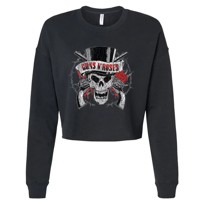 G.U.N.S N R.O.S.E.S Top Hat Skull Cropped Pullover Crew