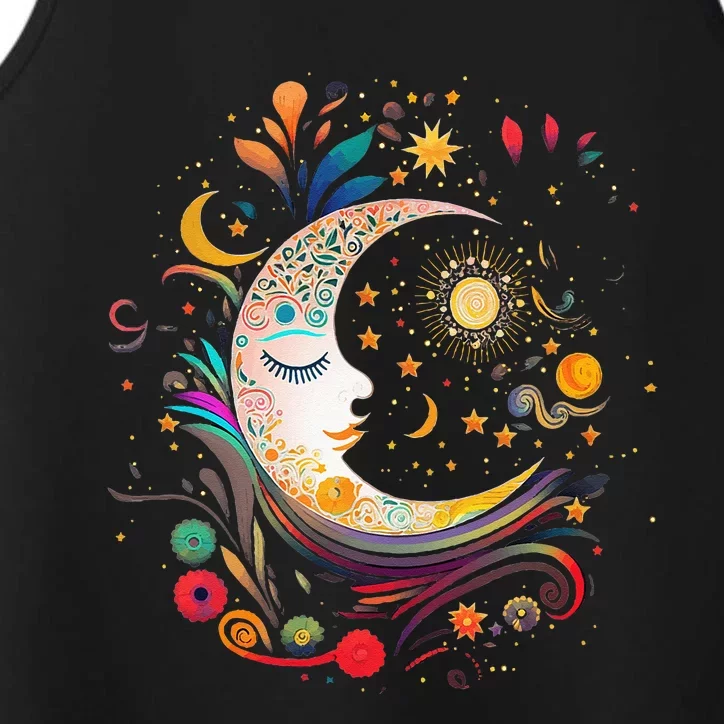 Galaxy Night Sky Moon Lunar Stars Sun Love Performance Tank