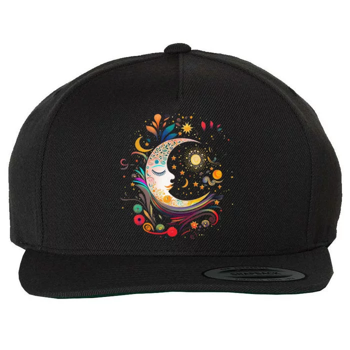 Galaxy Night Sky Moon Lunar Stars Sun Love Wool Snapback Cap