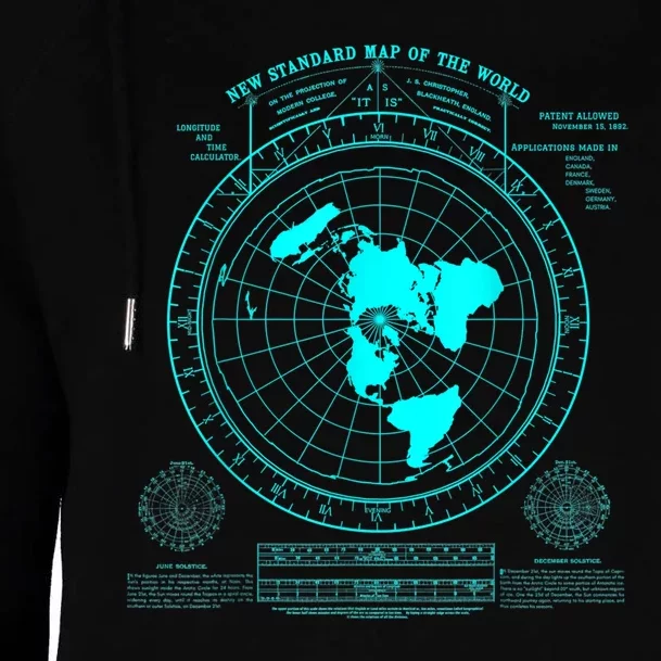 Gleasons New Standard Map Of The World Flat Earth Womens Funnel Neck Pullover Hood