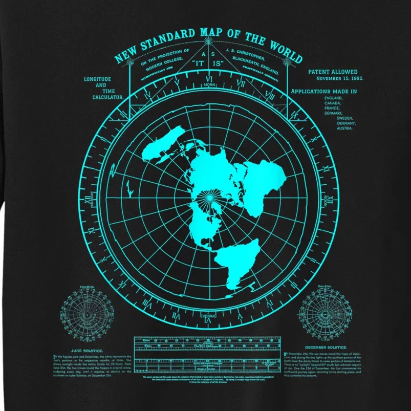 Gleasons New Standard Map Of The World Flat Earth Tall Sweatshirt