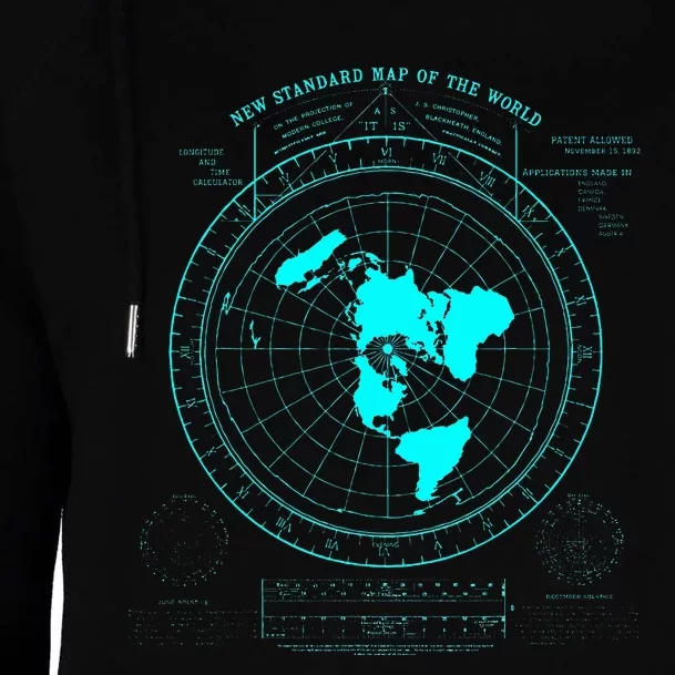 GleasonS New Standard Map Of The World Flat Earth Womens Funnel Neck Pullover Hood